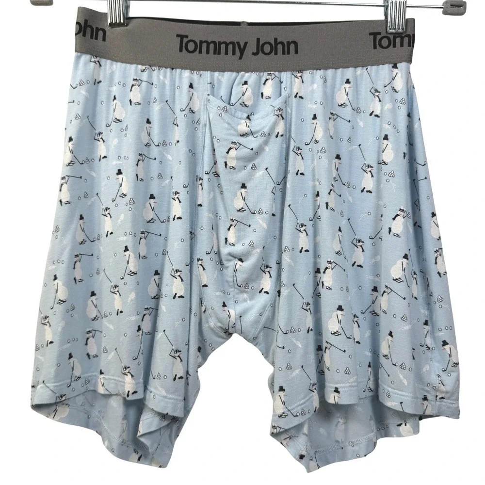 Tommy John Second Skin Boxer Briefs Mens S Blue Golf Snowman Novelty Print